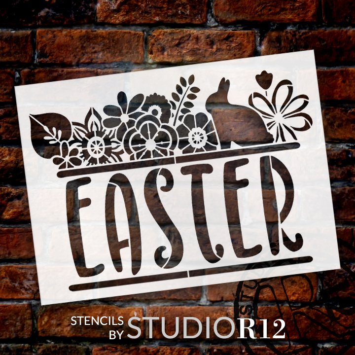 Floral Easter Stencil with Bunny and Flowers by StudioR12